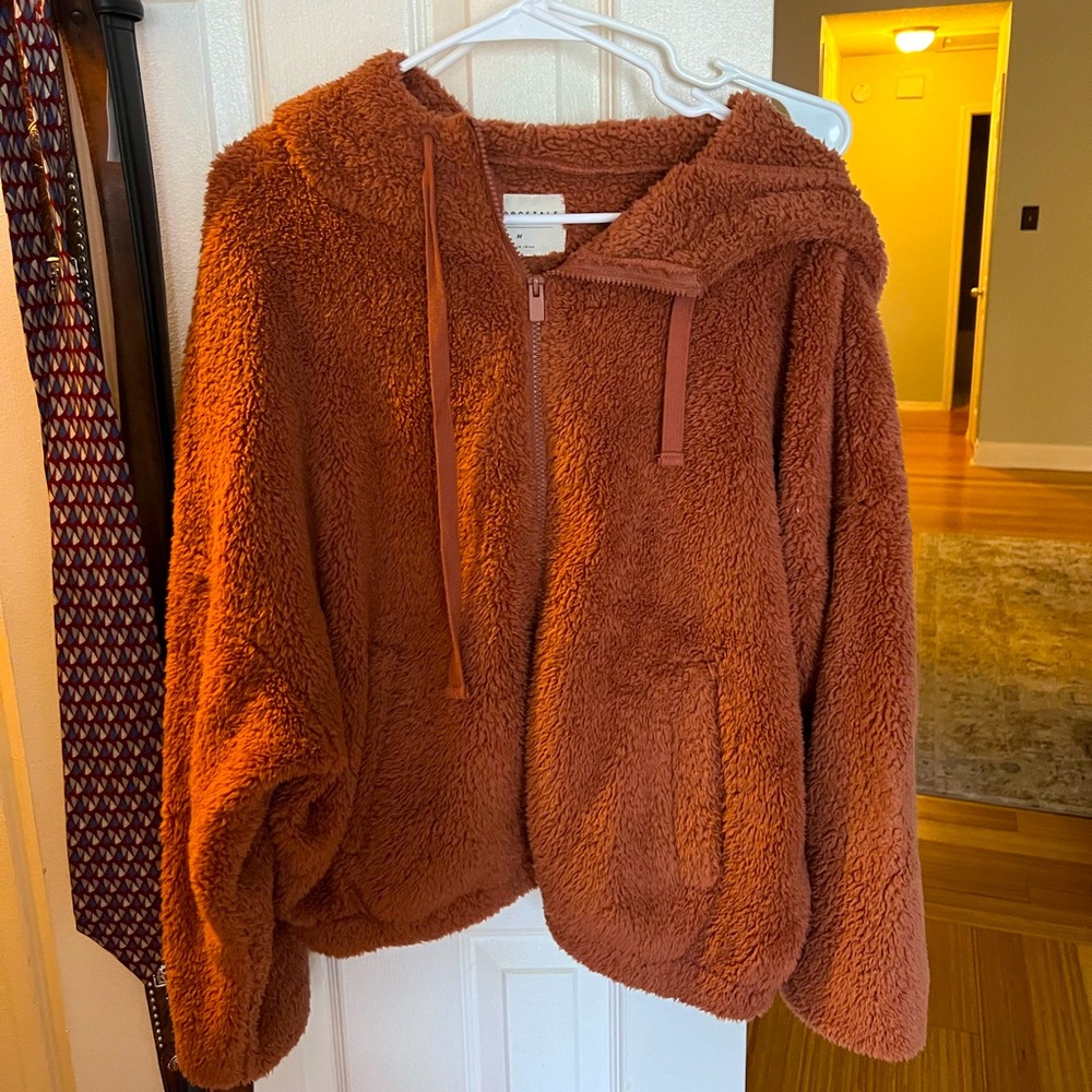 Aeropostale fuzzy brown crop zip-up